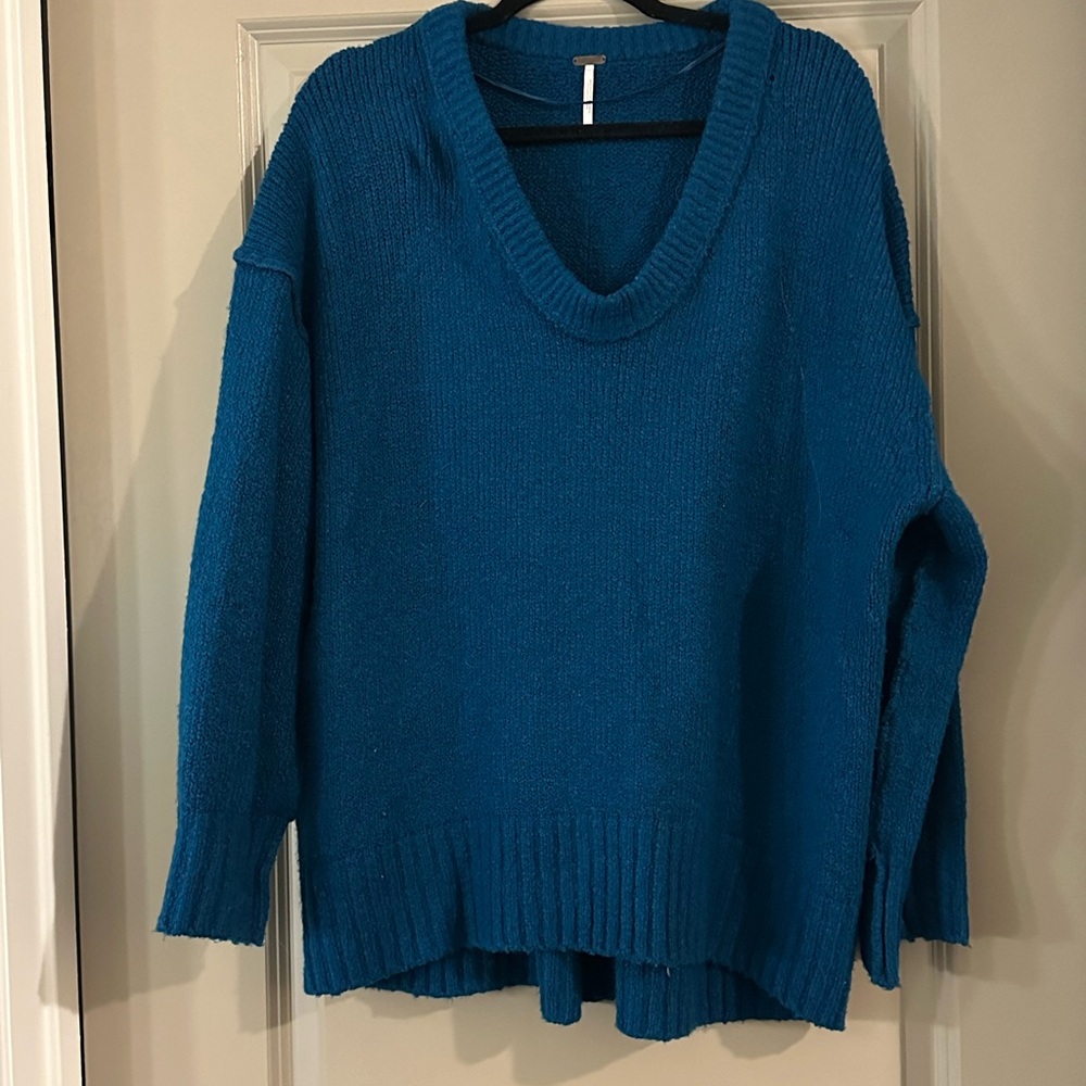 Free People Teal Crew Neck Sweater